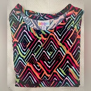 LULAROE GRACIE TOP HI-LO TUNIC SHIRT KIDS SIZE 10 (MED) GEOMETRIC PATTERN PRINT